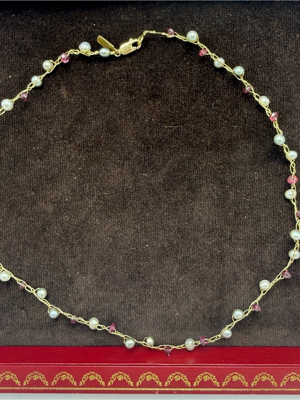 Lily Rachel Freshwater Pearl and Garnet Station Necklace 18 inches